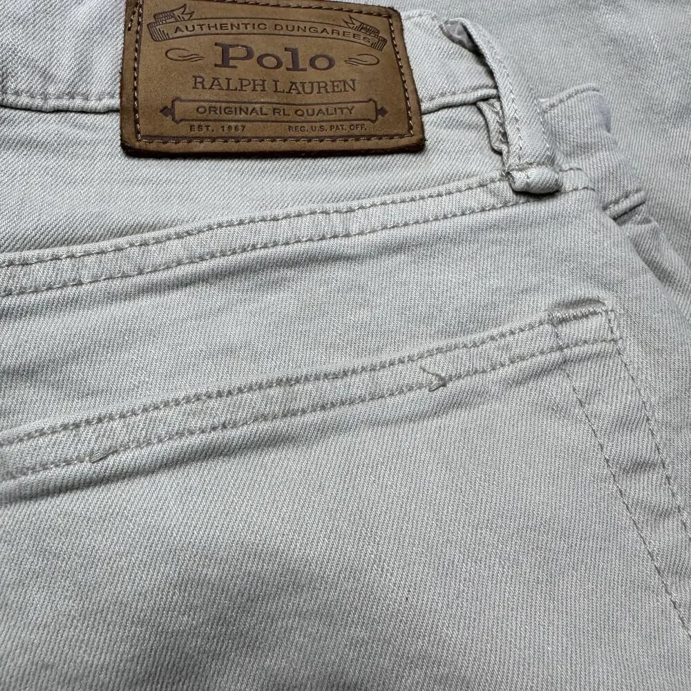 Polo Ralph Lauren Varick Slim Straight Jeans Mens 33x30 Beige Button Fly Denim
